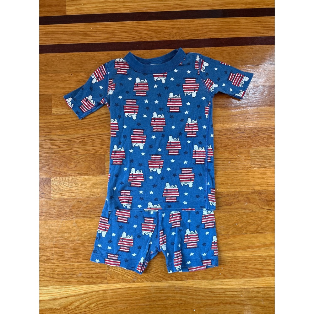 Hanna Andersson Peanuts Snoopy Pajamas Set Organic Cotton Blue Red Stars US 6-7